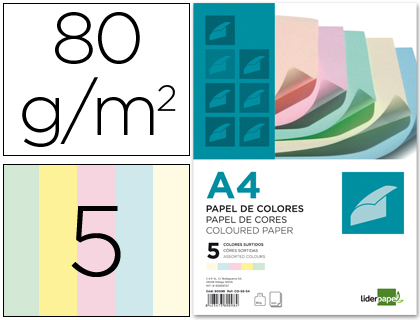 500h papel fotocopiadora Liderpapel A4 80g/m² 5 colores surtidos